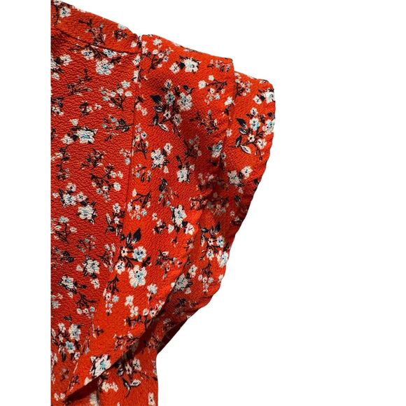 Monteau Short Sleeve Blouse Red Floral Size L V-neck Lightweight Summer - Picture 4 of 6